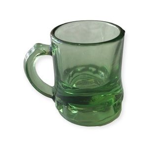 Vintage Federal Glass Mini Miniature Beer Mug Shot Cup Green Toothpick Holder 2”